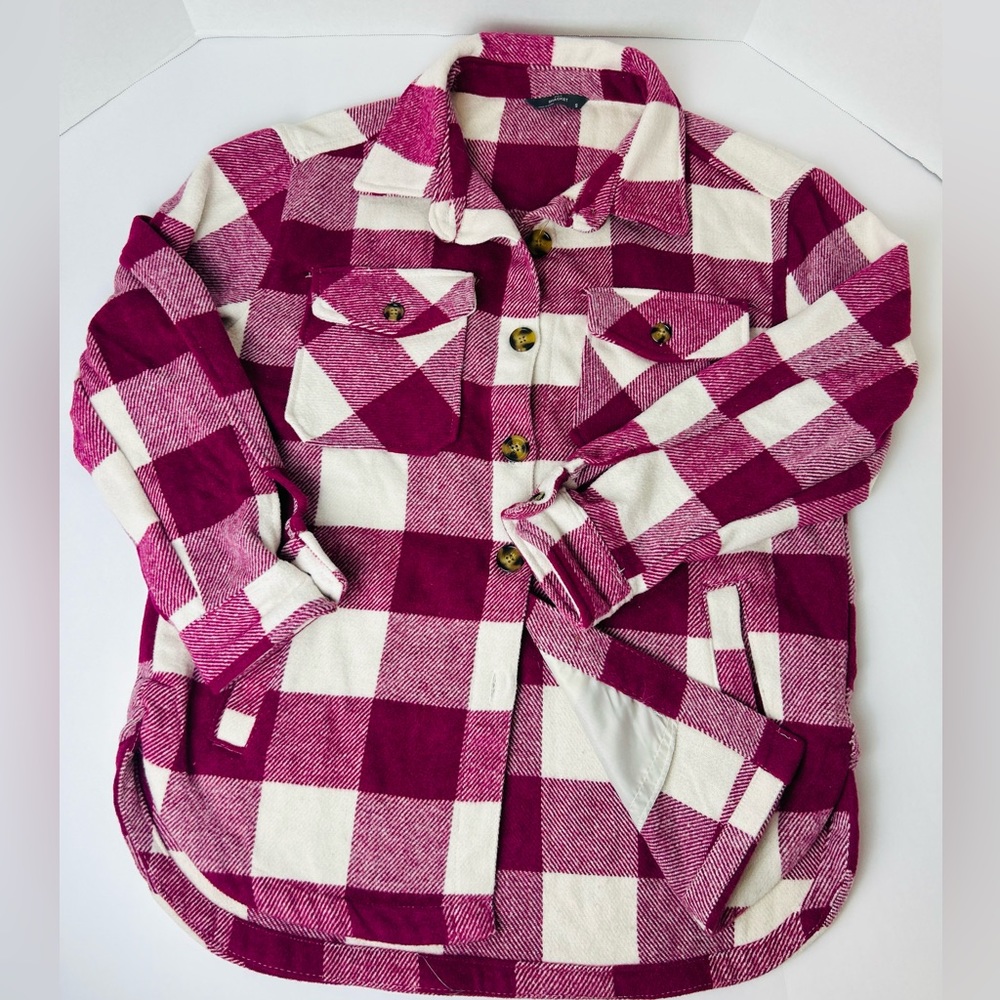 Women’s Plaid Small Shacket Hot Pink - Picture 2 of 5